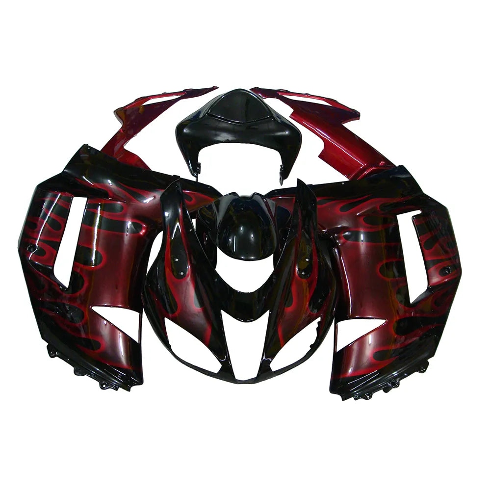 Kawasaki ZX-6R / 636 2007-2008 Black and Red Flame A without Logos tail section fairing rear view