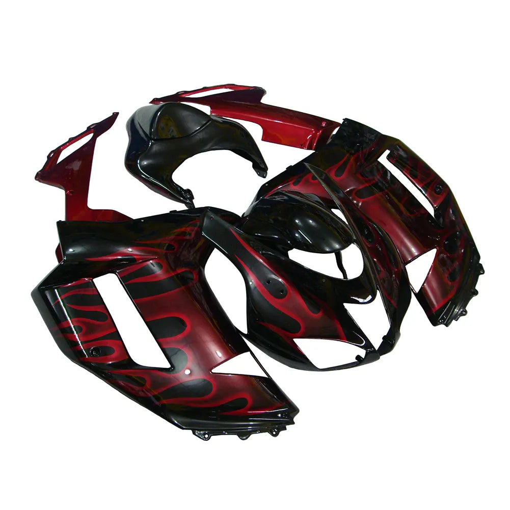 Kawasaki ZX-6R / 636 2007-2008 Black and Red Flame A without Logos tail section fairing side view