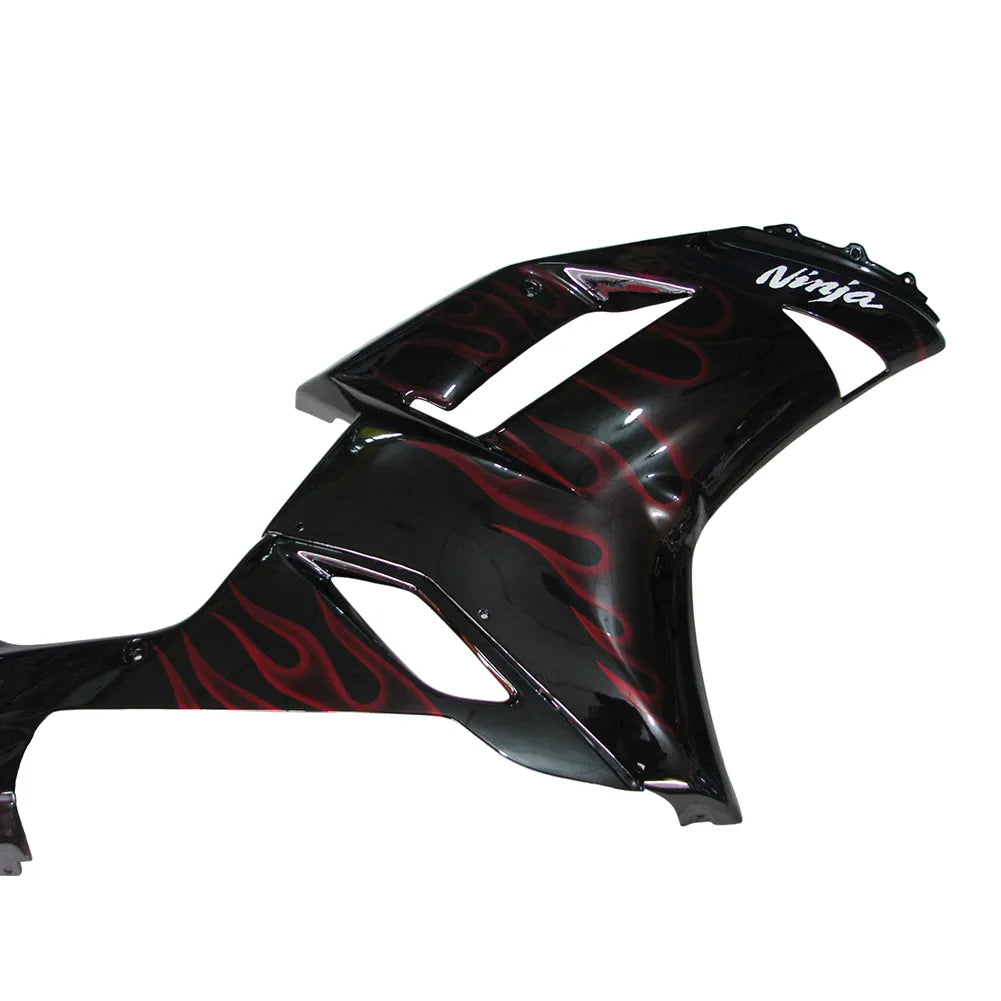 Kawasaki ZX-6R / 636 2007-2008 Black and Red Flame B without Logos tail section fairing detail view 1