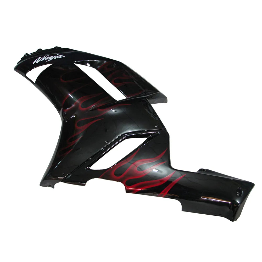 Kawasaki ZX-6R / 636 2007-2008 Black and Red Flame B without Logos tail section fairing side view