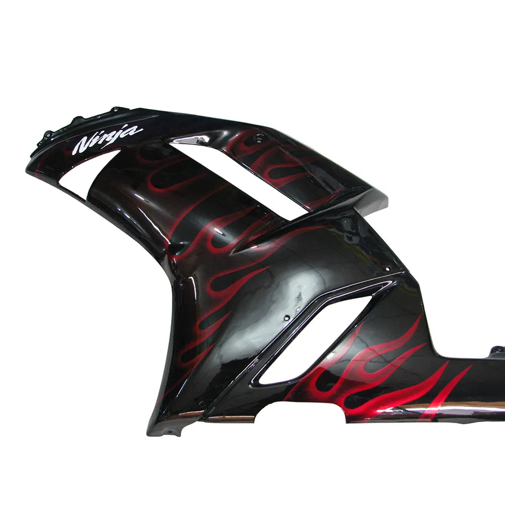 Kawasaki ZX-6R / 636 2007-2008 Black and Red Flame B without Logos tail section fairing detail view 2