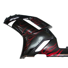Kawasaki ZX-6R / 636 2007-2008 Black and Red Flame B without Logos tail section fairing detail view 2