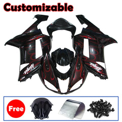 Kawasaki ZX-6R / 636 2007-2008 Black and Red Flame B Fairing Kit without Logos