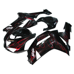 Kawasaki ZX-6R / 636 2007-2008 Black and Red Flame B without Logos full fairing kit set view