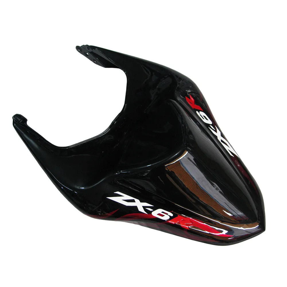 Kawasaki ZX-6R / 636 2007-2008 Black and Red Flame B without Logos tail section fairing detail view 6