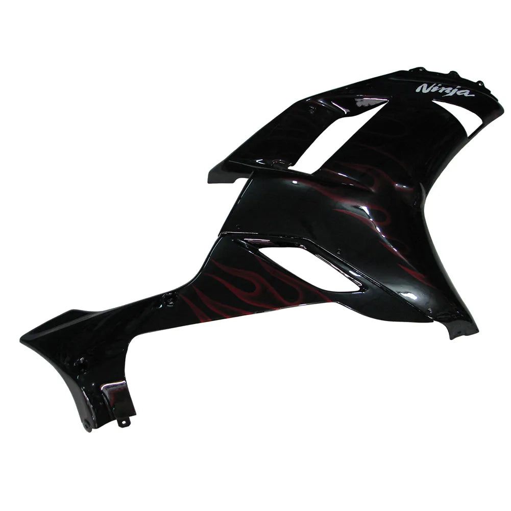 Kawasaki ZX-6R / 636 2007-2008 Black and Red Flame B without Logos tail section fairing rear view