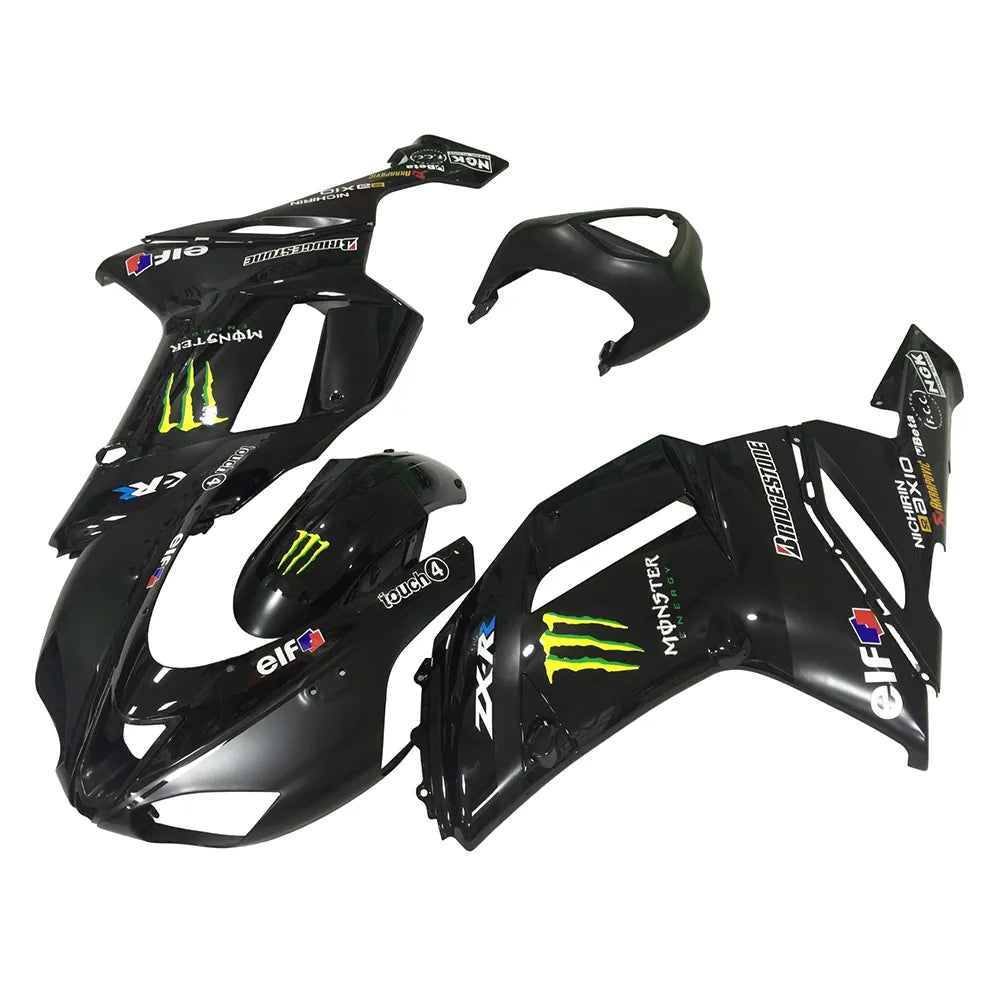 Kawasaki ZX-6R / 636 2007-2008 Black and Green Monster Edition without Logos full fairing kit set view