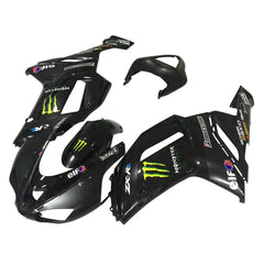 Kawasaki ZX-6R / 636 2007-2008 Black and Green Monster Edition without Logos full fairing kit set view