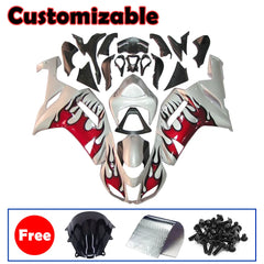 Kawasaki ZX-6R / 636 2007-2008 Silver, Red, and Flame Fairing Kit
