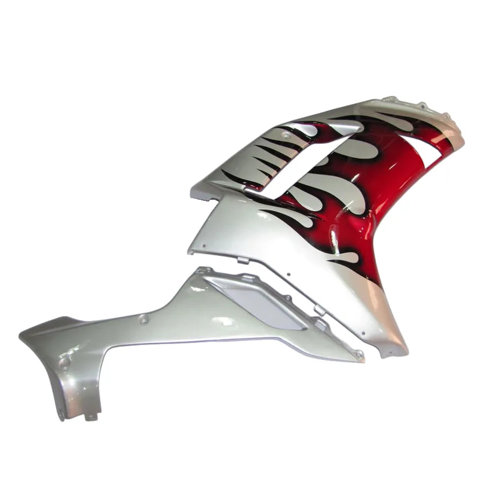 Kawasaki ZX-6R / 636 2007-2008 Silver, Red, and Flame fairing kit left side view