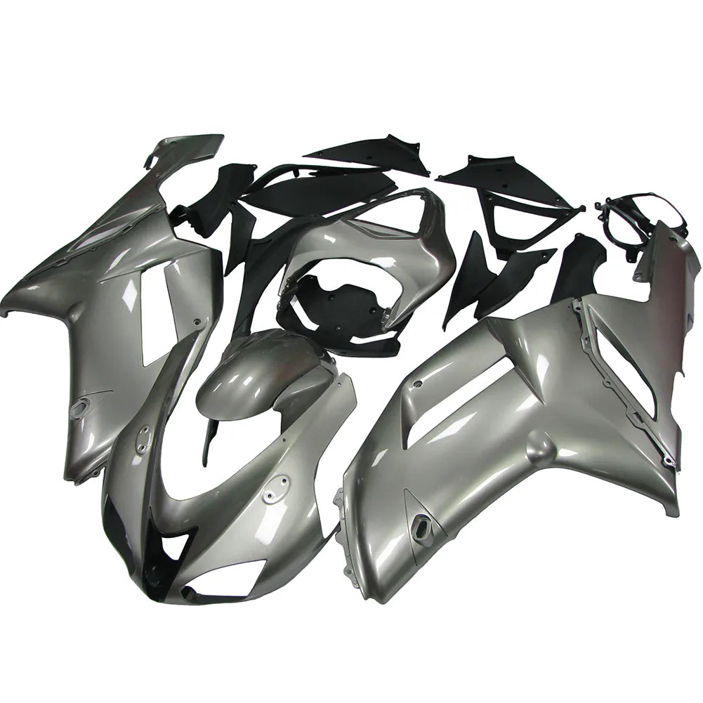 Kawasaki ZX-6R / 636 2007-2008 Silver and Black fairing kit front view