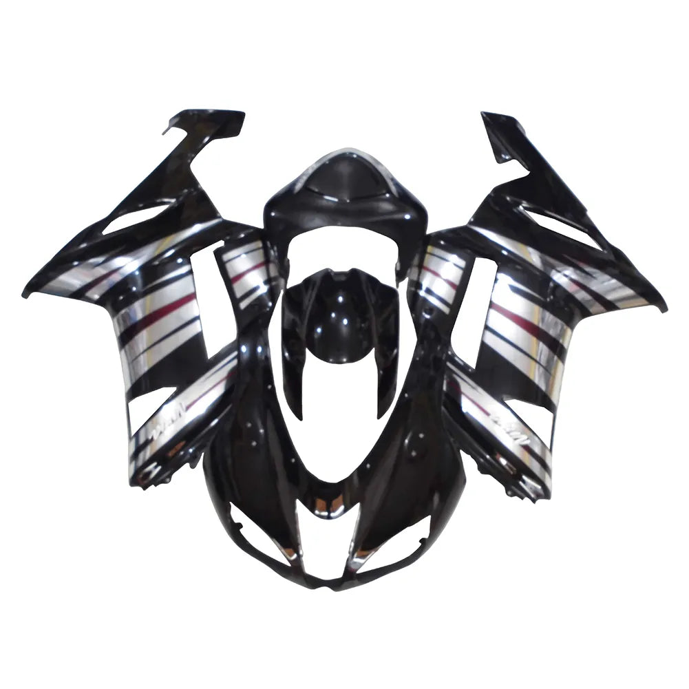 Kawasaki ZX-6R / 636 2007-2008 Silver and Black Chrome A full fairing kit set view