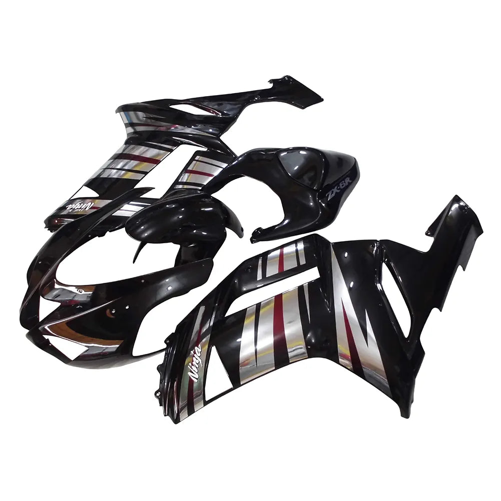Kawasaki ZX-6R / 636 2007-2008 Silver and Black Chrome A fairing kit front view