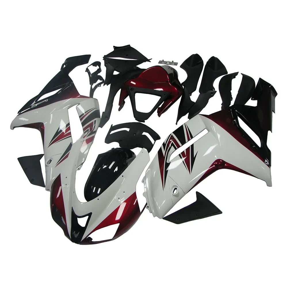 Kawasaki ZX-6R / 636 2007-2008 Red, White, and Black A full fairing kit set view
