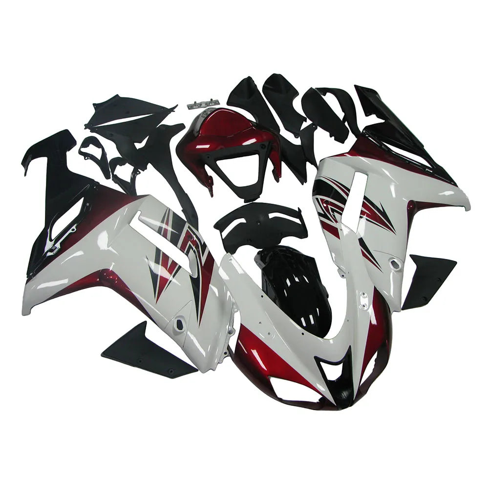 Kawasaki ZX-6R / 636 2007-2008 Red, White, and Black A fairing kit left side view