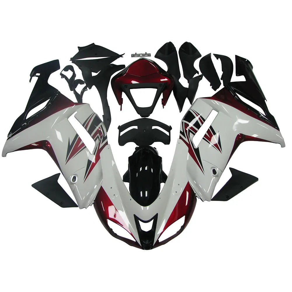 Kawasaki ZX-6R / 636 2007-2008 Red, White, and Black A fairing kit front view