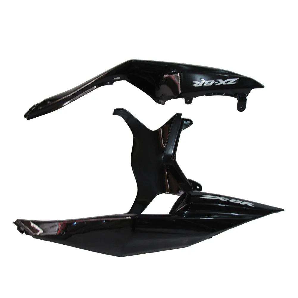 Kawasaki ZX-6R / 636 2009-2012 Matte Black, White, and Black tail section fairing detail view 6