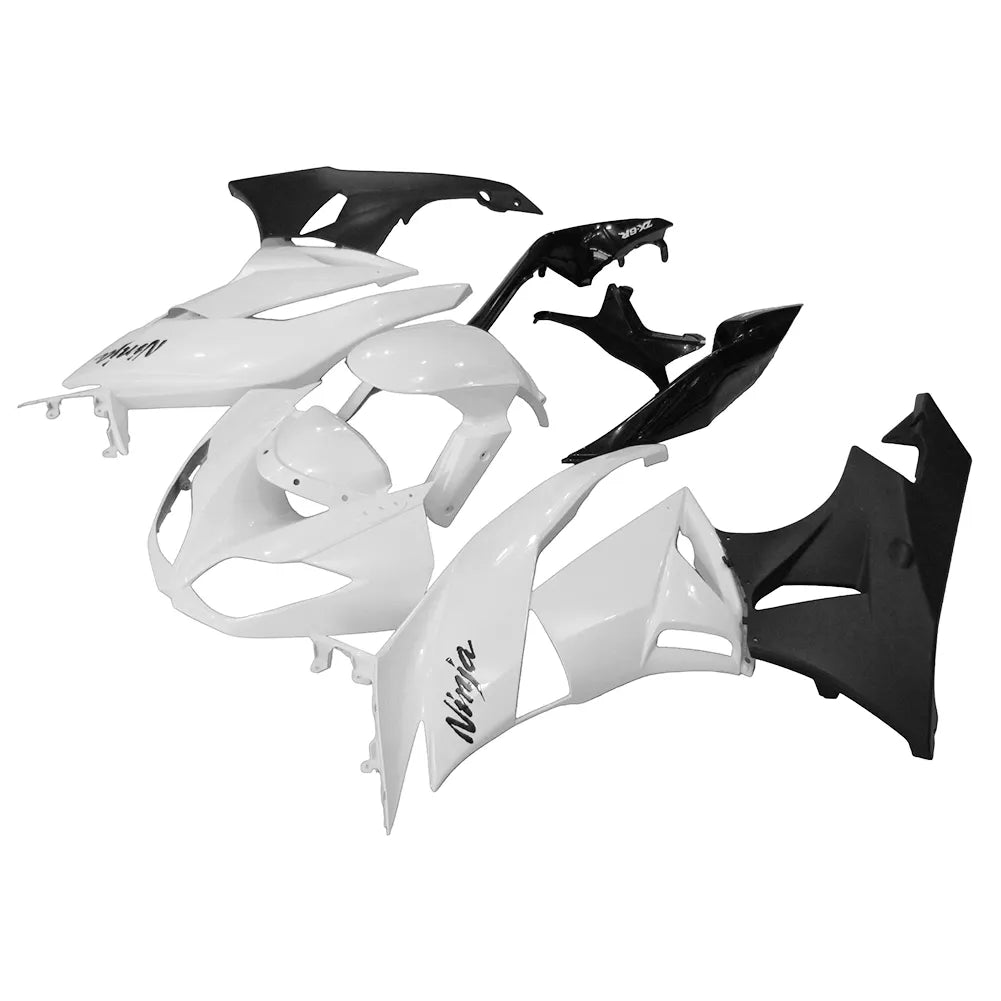 Kawasaki ZX-6R / 636 2009-2012 Matte Black, White, and Black fairing kit front view