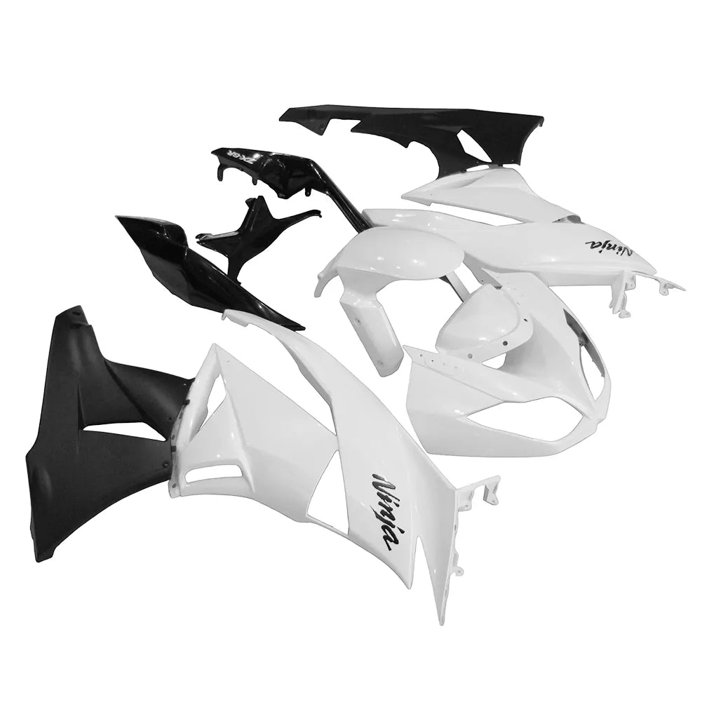 Kawasaki ZX-6R / 636 2009-2012 Matte Black, White, and Black fairing kit left side view