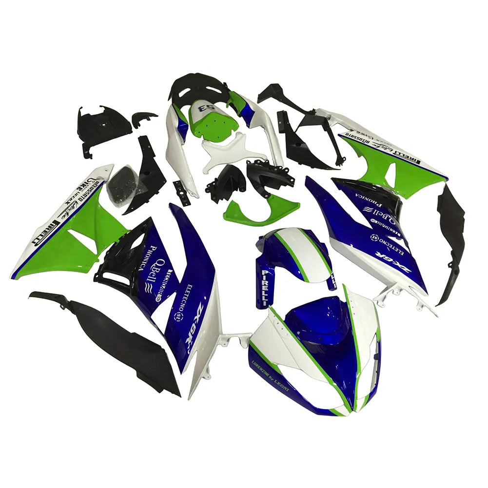Kawasaki ZX-6R / 636 2009-2012 Green, White, Blue, and Black No 53 full fairing kit set view