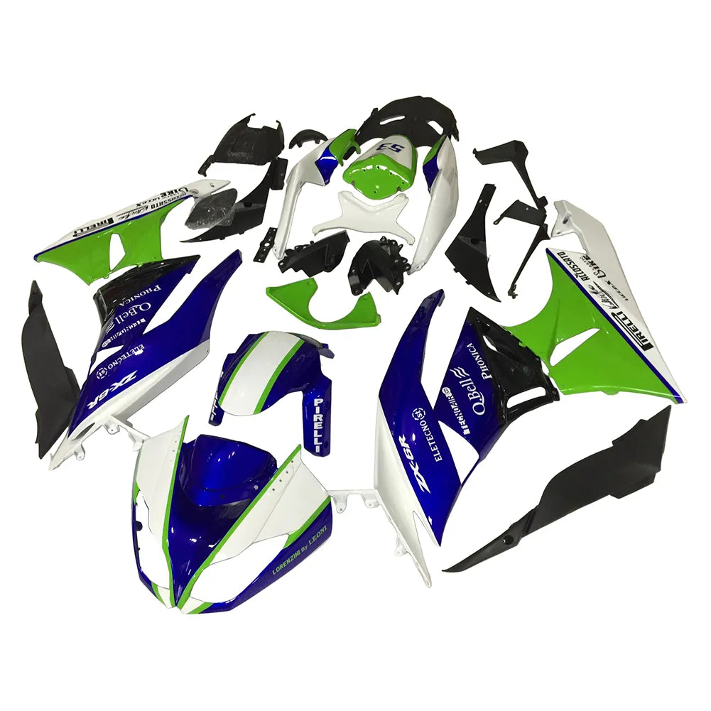 Kawasaki ZX-6R / 636 2009-2012 Green, White, Blue, and Black No 53 fairing kit left side view