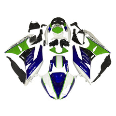 Kawasaki ZX-6R / 636 2009-2012 Green, White, Blue, and Black No 53 fairing kit front view