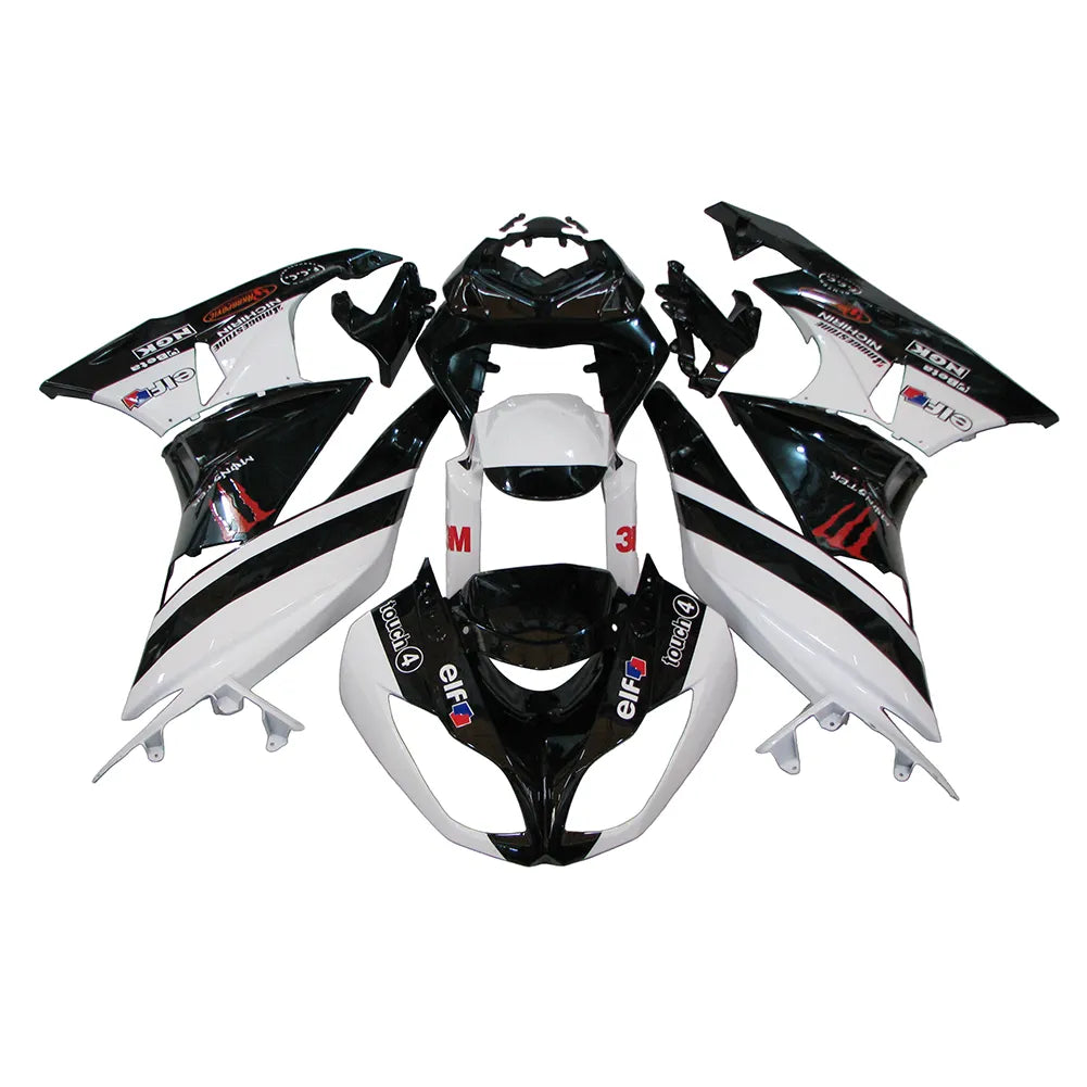 Kawasaki ZX-6R / 636 2009-2012 Black, White, and Red Monster Edition full fairing kit set view