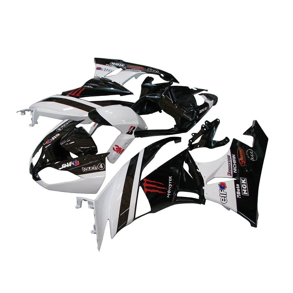 Kawasaki ZX-6R / 636 2009-2012 Black, White, and Red Monster Edition fairing kit front view