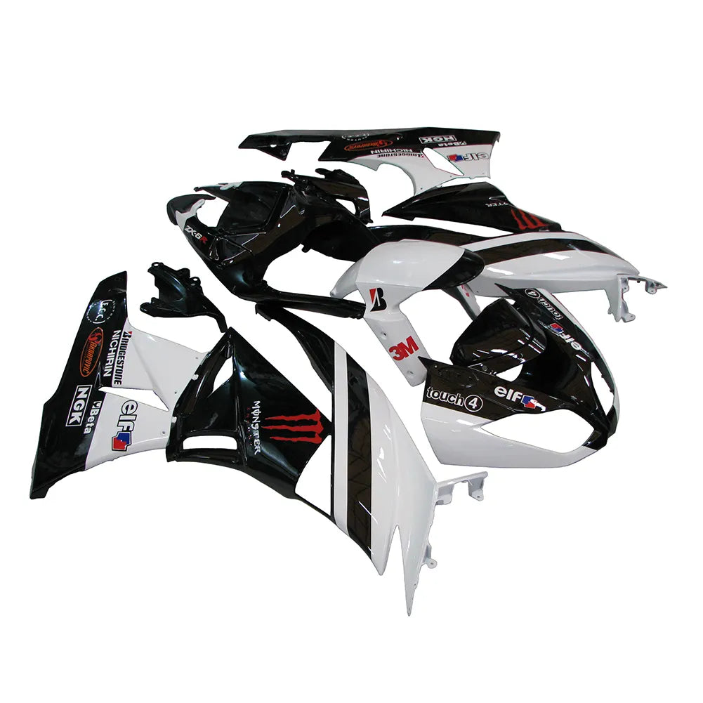 Kawasaki ZX-6R / 636 2009-2012 Black, White, and Red Monster Edition fairing kit left side view