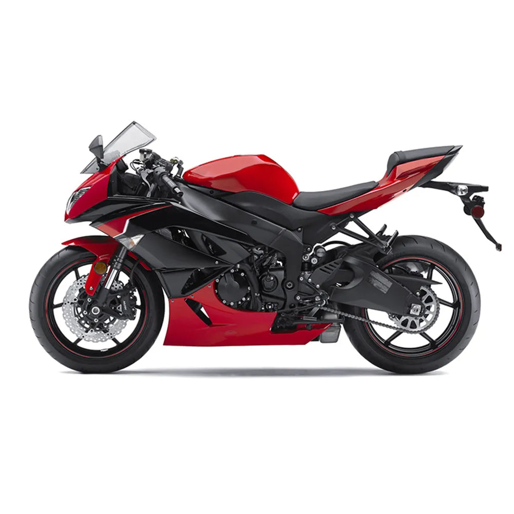 Kawasaki ZX-6R / 636 2009-2012 Black and Red with Pinstripes tail section fairing rear view