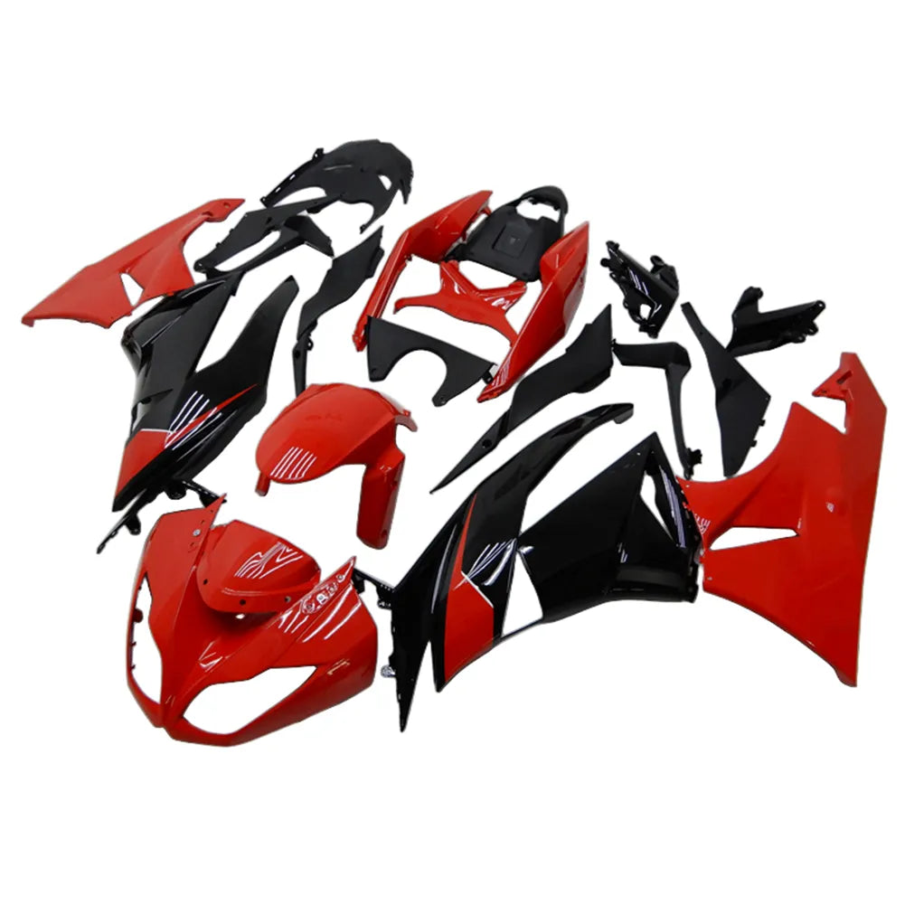 Kawasaki ZX-6R / 636 2009-2012 Black and Red with Pinstripes fairing kit front view