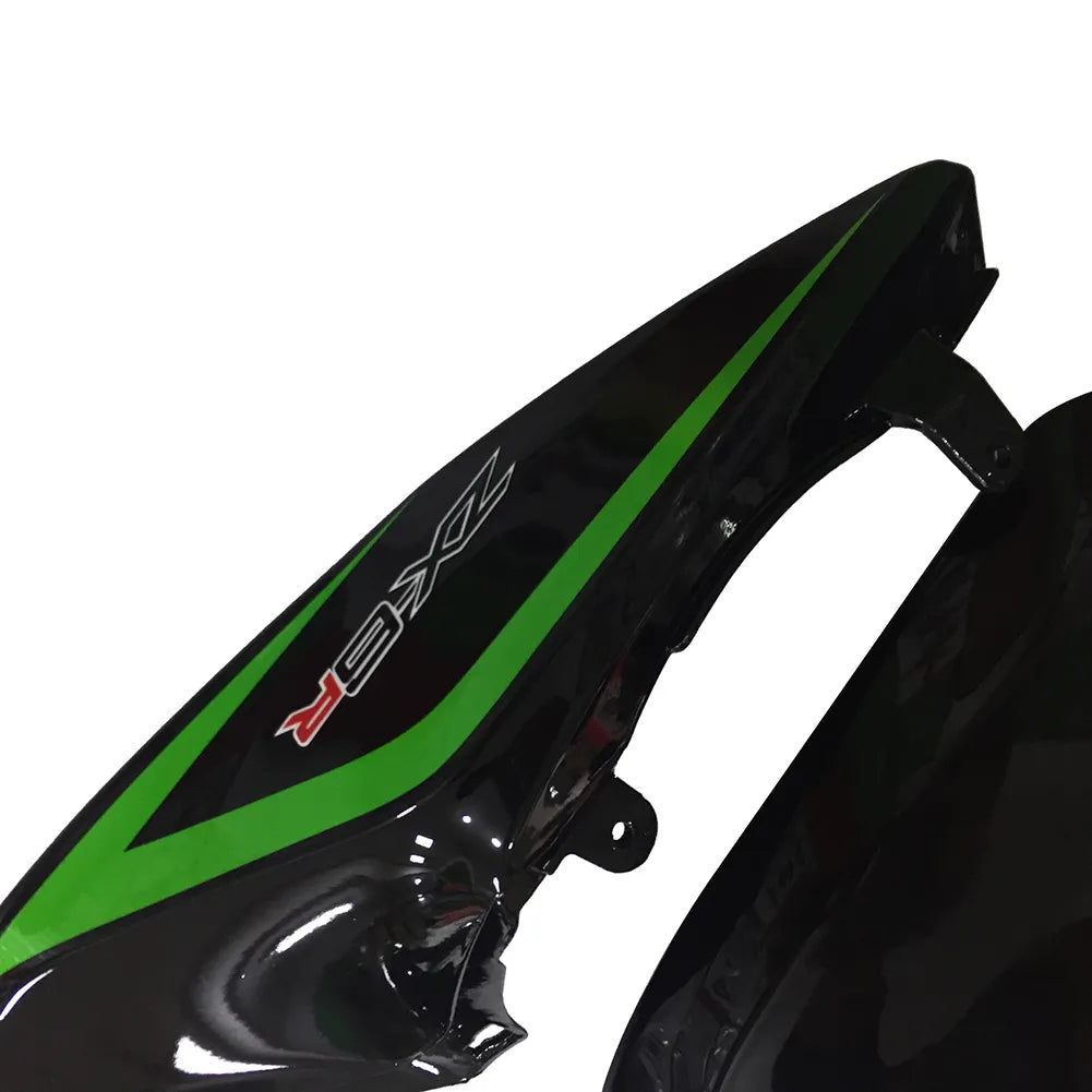 Kawasaki ZX-6R / 636 2013-2018 Green, Black, and Silver tail section fairing detail view 2