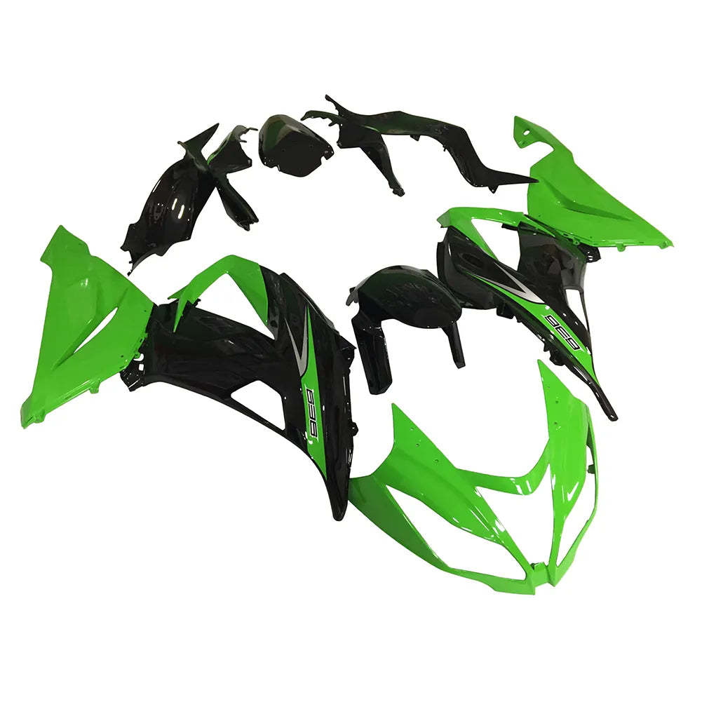 Kawasaki ZX-6R / 636 2013-2018 Green, Black, and Silver fairing kit left side view