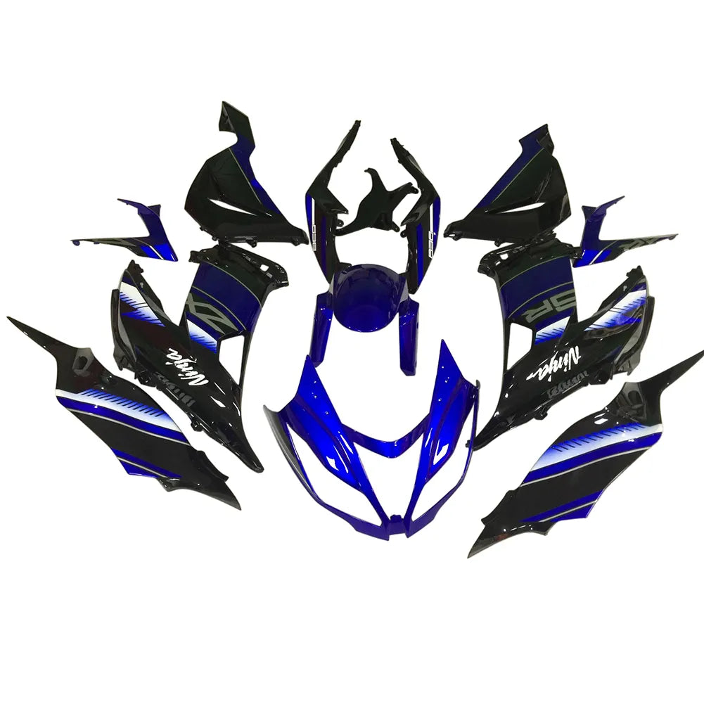 Kawasaki ZX-6R / 636 2013-2018 Blue, White, and Black fairing kit front view