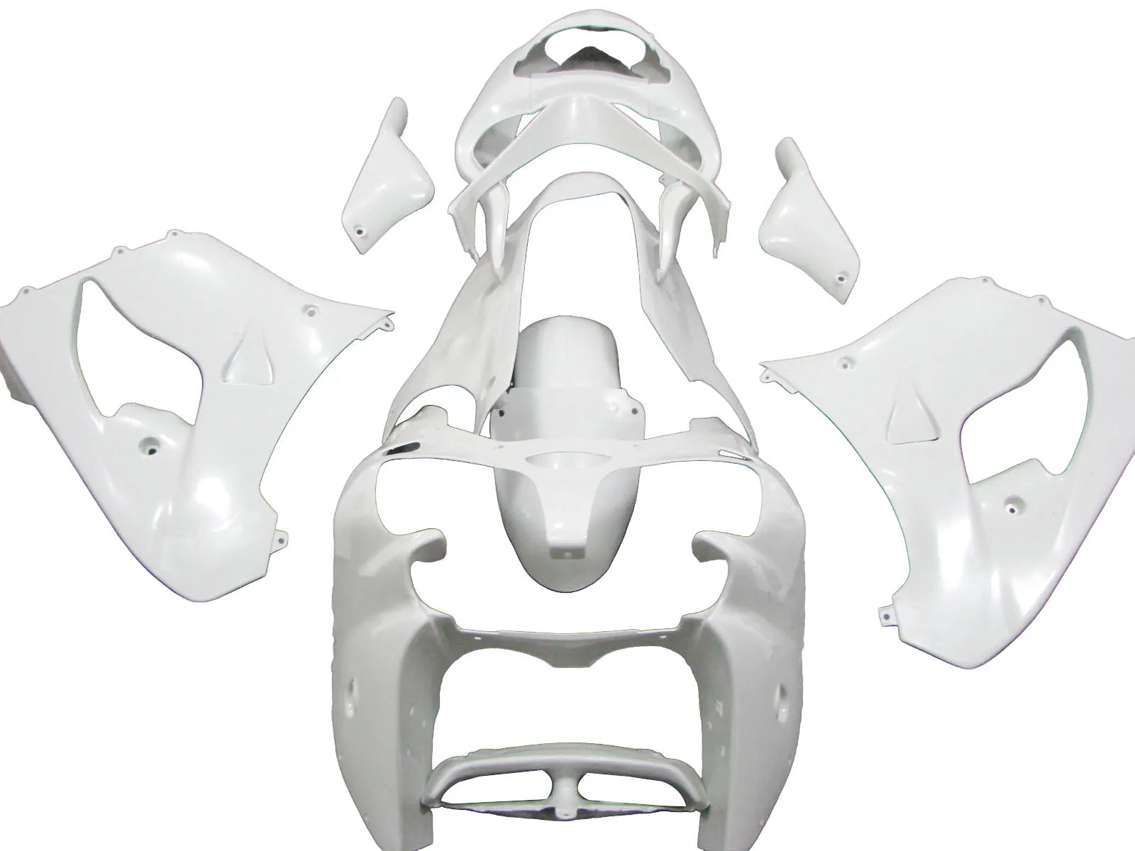 Kawasaki ZX-9R 2000-2001 Plain White full fairing kit component layout without logos