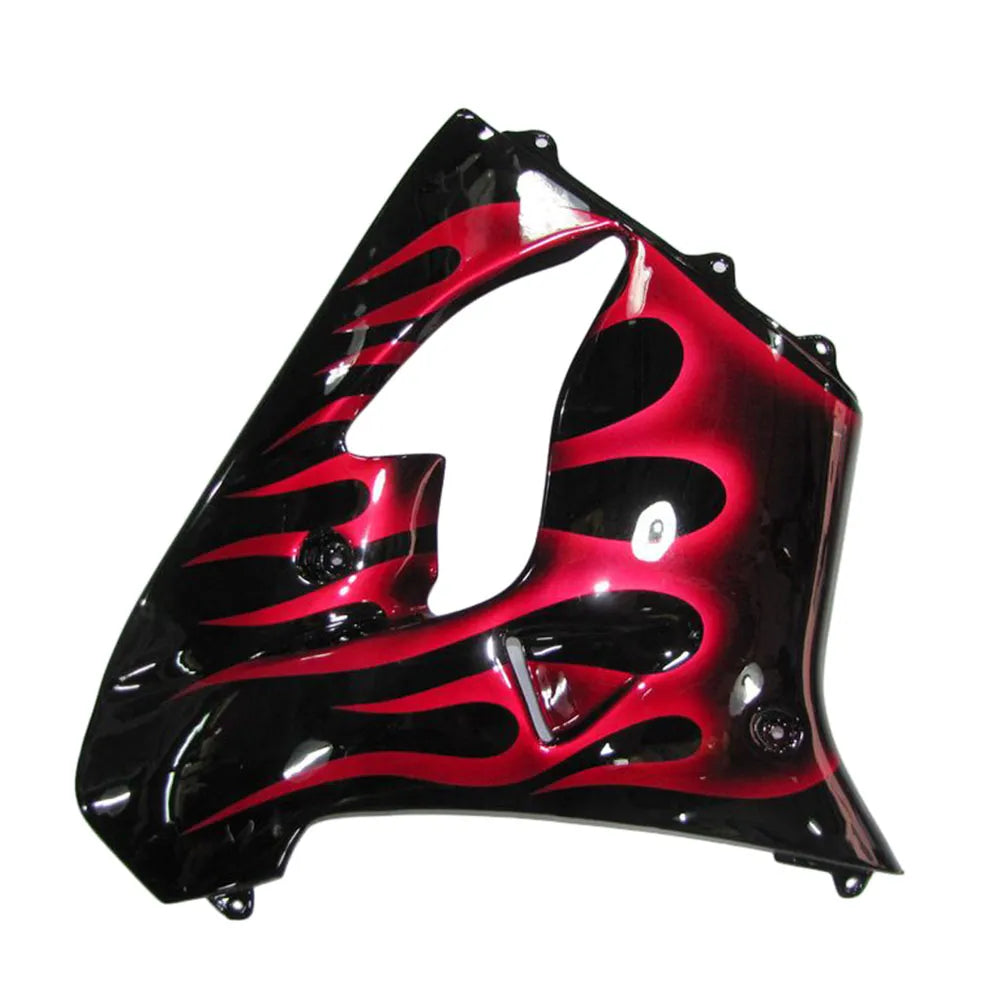 Kawasaki ZX-9R 2000-2001 Black Red Flame fairing kit side layout without logos-image 2