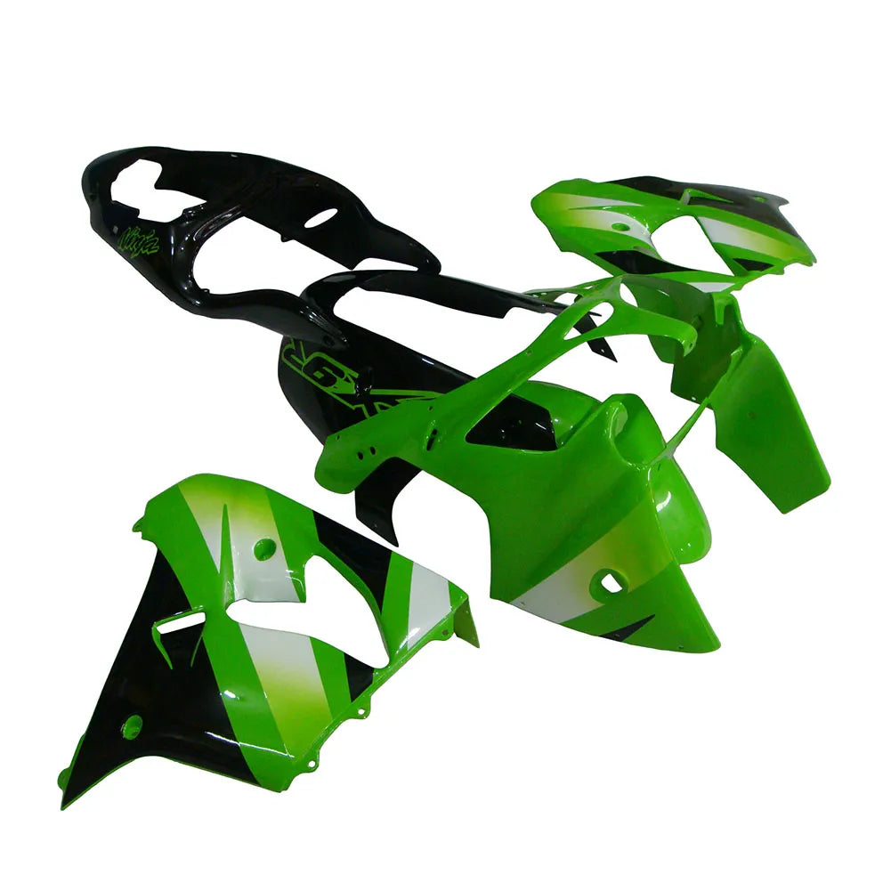 Kawasaki ZX-9R 2000-2001 Green White Black fairing kit side layout without logos-image 2