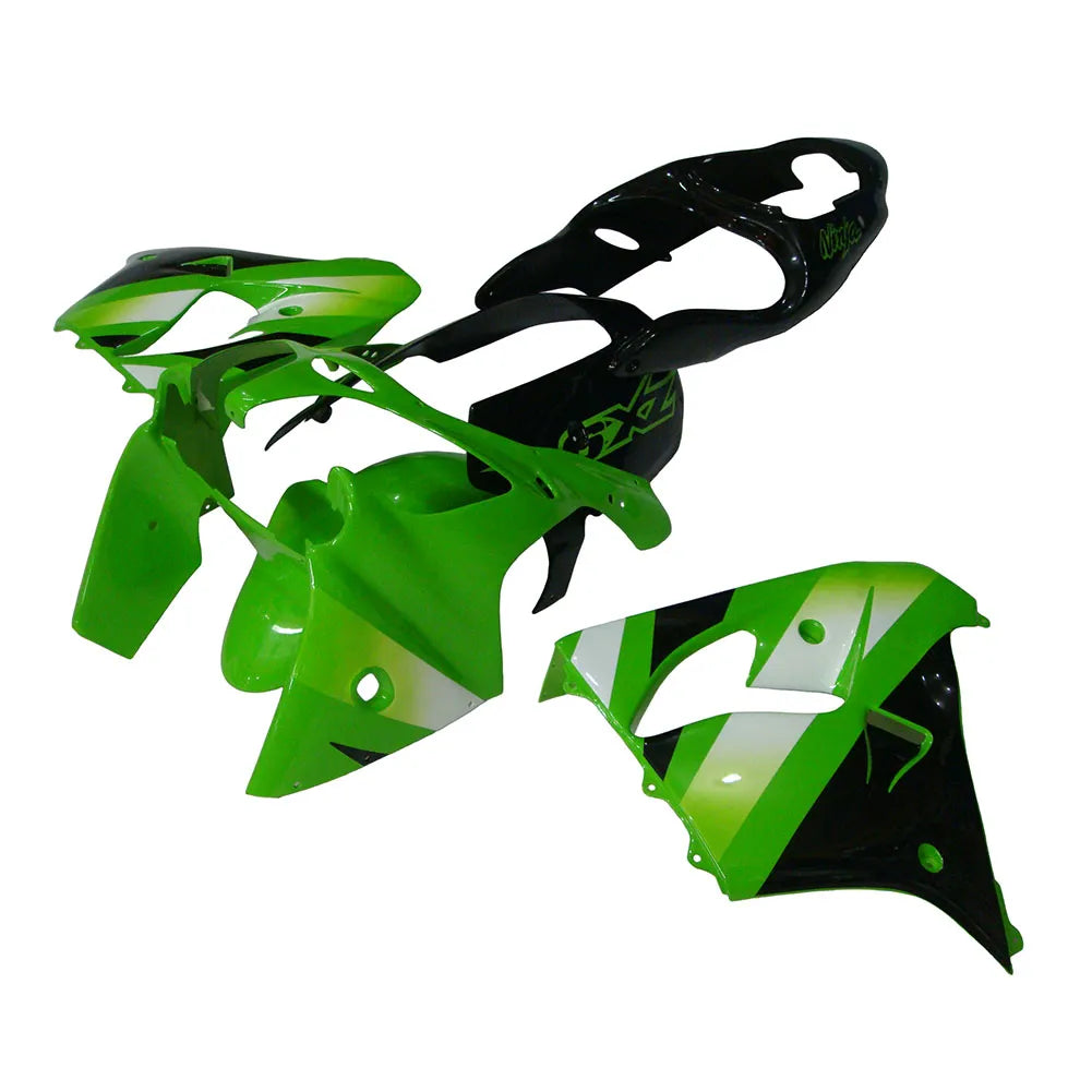 Kawasaki ZX-9R 2000-2001 Green White Black fairing kit side layout without logos-image 1