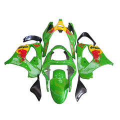 Kawasaki ZX-9R 2000-2001 Green Yellow Red Bull Edition full fairing kit component layout without logos