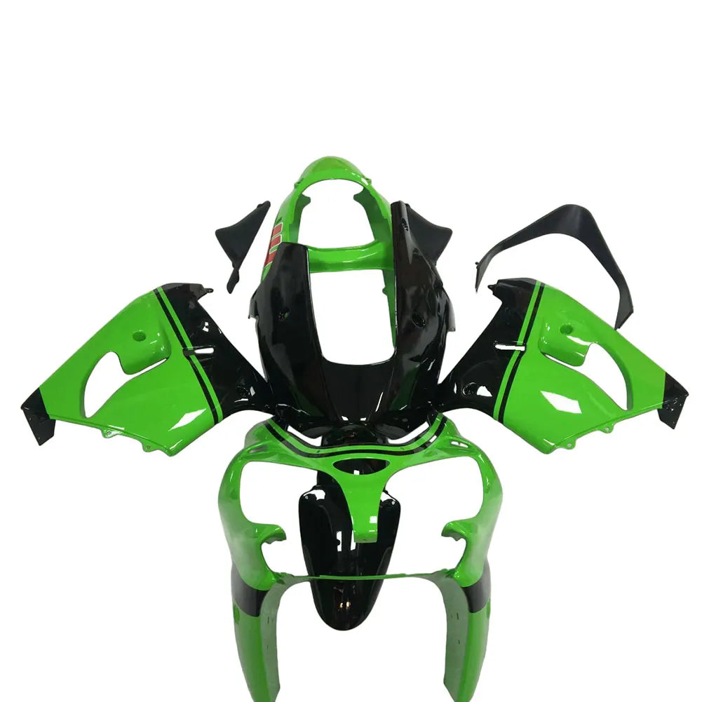 Kawasaki ZX-9R 2000-2001 Green Black No. 14 Edition fairing kit side layout without logos-image 1