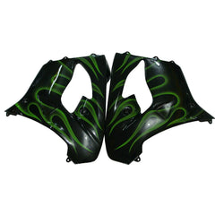 Kawasaki ZX-9R 2000-2001 Black Green Flame side fairing panels without logos