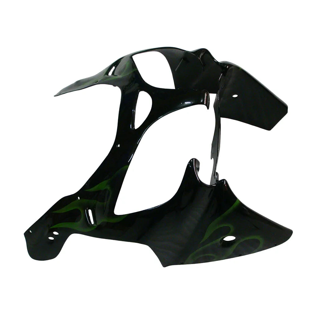 Kawasaki ZX-9R 2000-2001 Black Green Flame left side fairing panel without logos