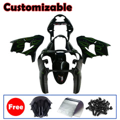 Kawasaki ZX-9R 2000-2001 Black Green Flame full fairing kit with accessories without logos