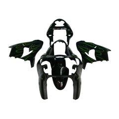 Kawasaki ZX-9R 2000-2001 Black Green Flame fairing kit side layout without logos-image 1