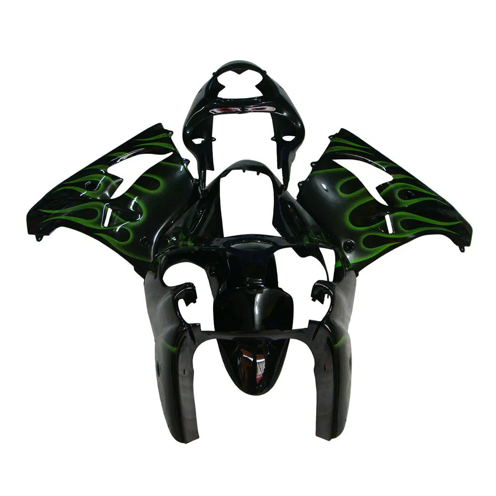 Kawasaki ZX-9R 2000-2001 Black Green Flame tail fairing without logos