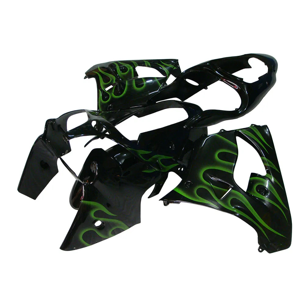 Kawasaki ZX-9R 2000-2001 Black Green Flame front nose fairing without logos