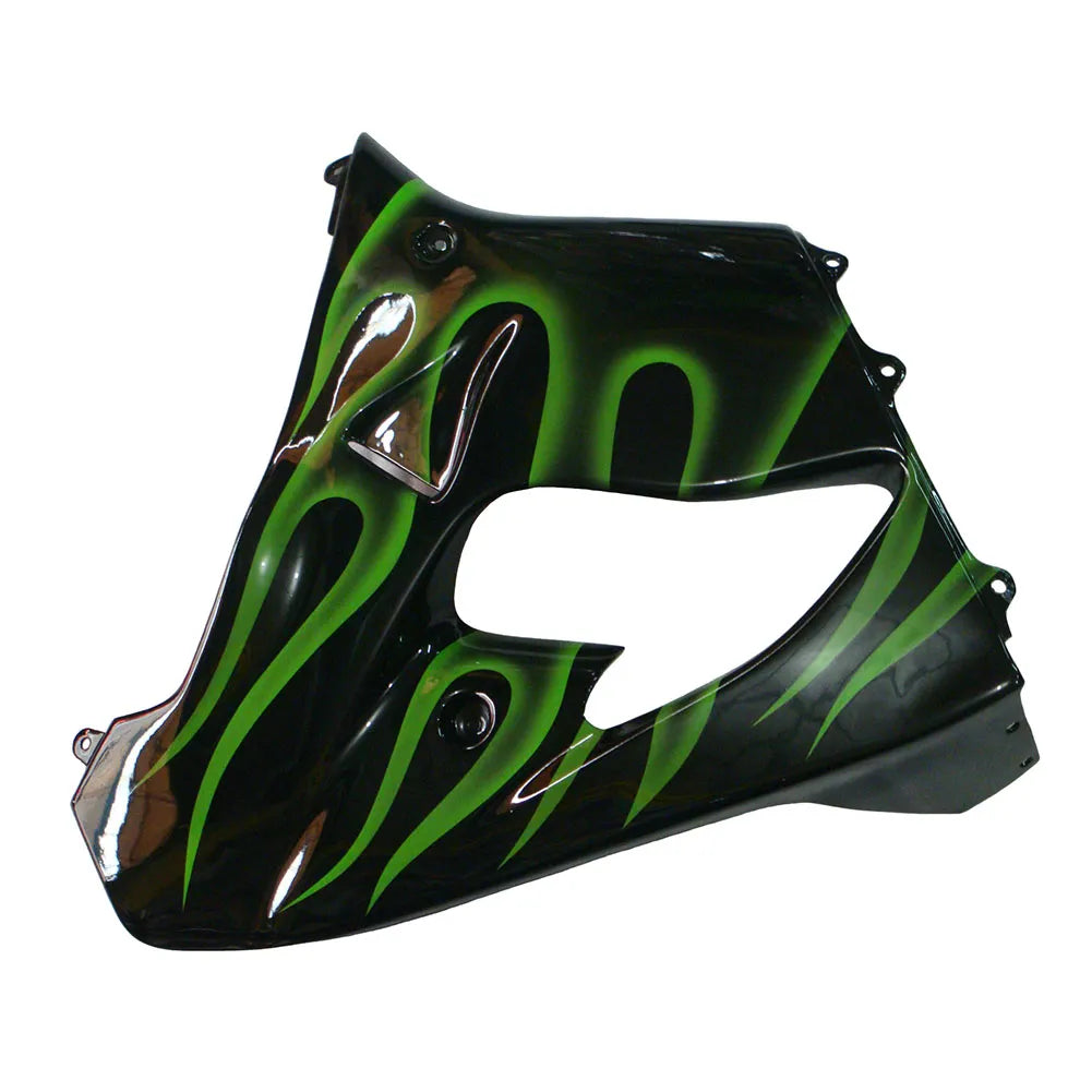 Kawasaki ZX-9R 2000-2001 Black Green Flame front upper nose fairing without logos