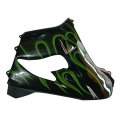 Kawasaki ZX-9R 2000-2001 Black Green Flame front nose fairing with lower cowl without logos