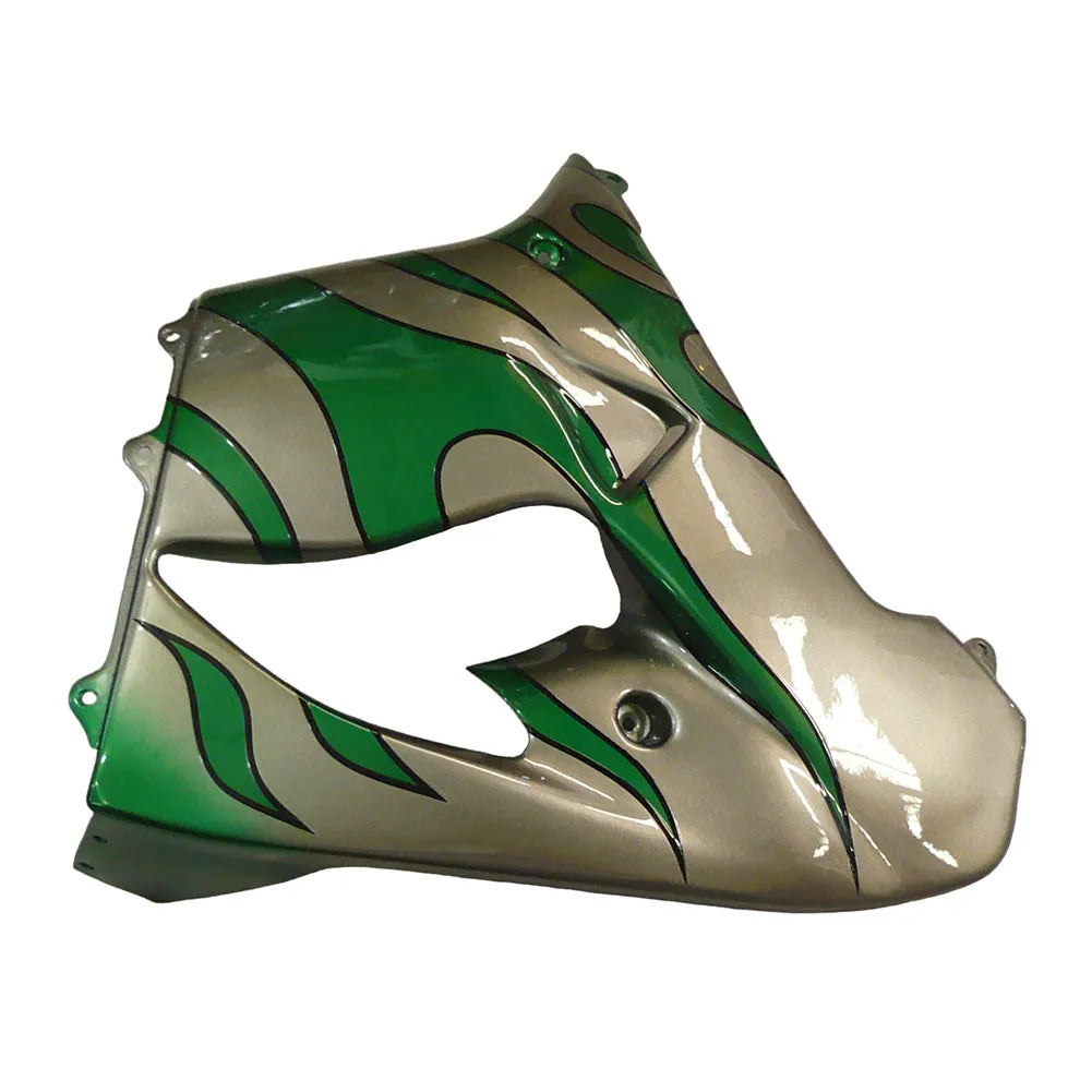 Kawasaki ZX-9R 2000-2001 Silver Pearl Green Flame lower side fairing panel without logos