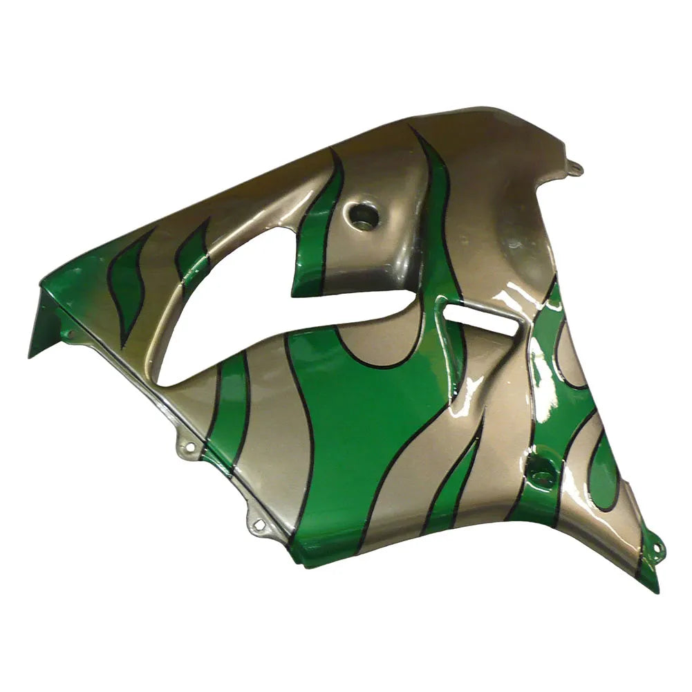 Kawasaki ZX-9R 2000-2001 Silver Pearl Green Flame front inner trim panels without logos